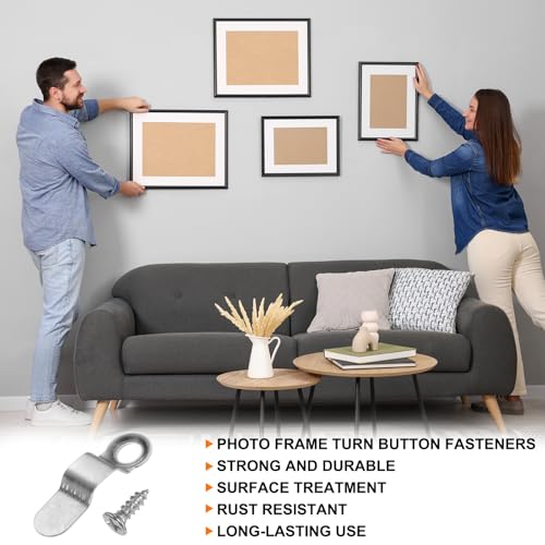 Image of HARFINGTON 100Pcs Picture Frame Backing Hardware Clips with 100Pcs Screws Photo Frame Turn Button Fastener Picture Frame Backing Clips for Craft Hanging Picture, Silver