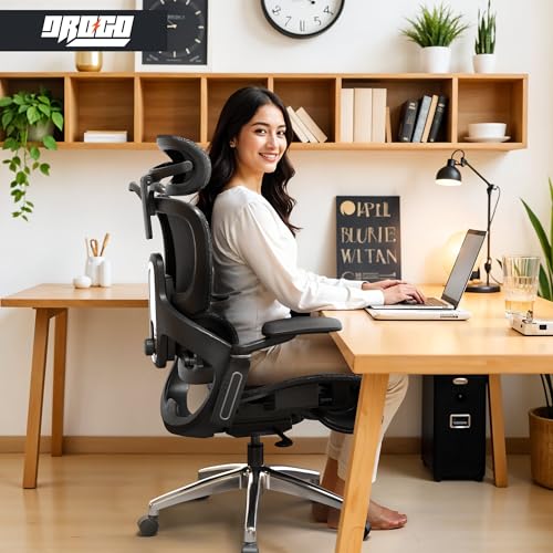 Image of DROGO Evo Lounge Ergonomic Office Chair for Work from Home, Computer Chair with Mesh, Adjustable Seat, 6D Armrest, 4D Headrest & Lumbar Support | Gaming Chair with Footrest & Recline (Black)