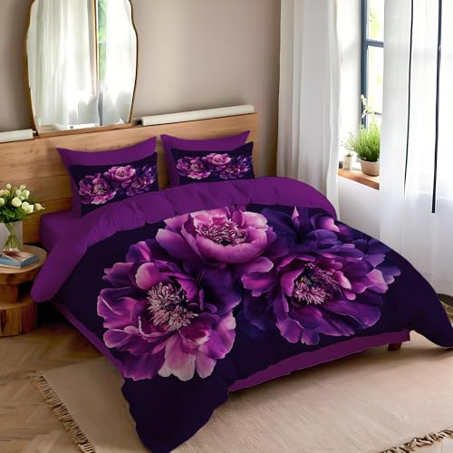 Linge de lit esthétique végétale 3D housse de couette violette - 5