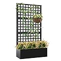 Elevens Metal Planter with Trellis, Trellis with Planter Box & Privacy Screen, Outdoor Raised Garden Bed for Climbing Plants, Trellis Planter Box with Drainage Hole (71"x35"x16")