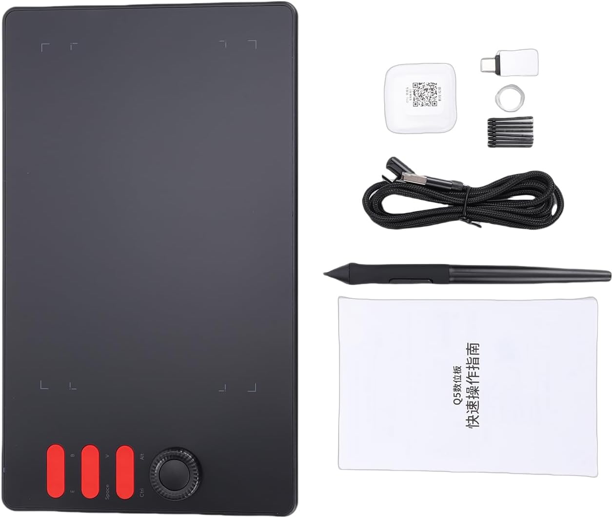 Fafeicy Q5 Drawing Tablet, 7.68x4.80in Drawing Area with 16384 Pressure Levels Battery Free Stylus, 6 Shortcut Keys, Tilt Support, for Win Mac Illustrator (Q5)