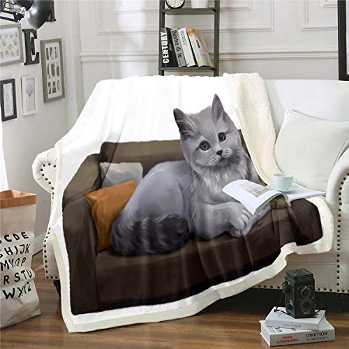Linda Manta de Forro Polar con Estampado de Gatos, para sofá, de ...