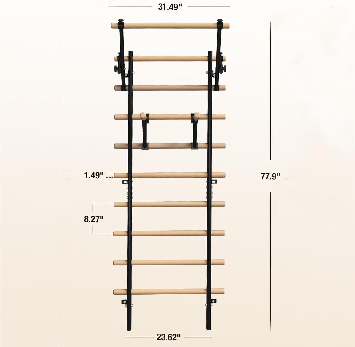 GMWD Swedish Ladder, Stall Bar, Suspension Trainer with Pull-Up Bar and Dip Bar Attachments, Wooden Stall Bar with 9 Strategic Rods for Core Strengthening and Stretching Balanced for Body Exercises