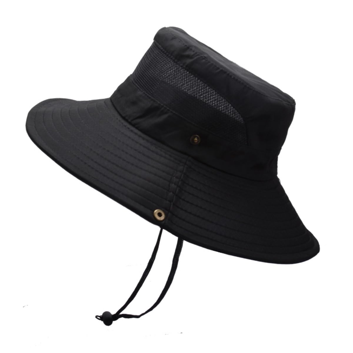 Chapeau de seau unisexe noir respirant avec mentonnière réglable