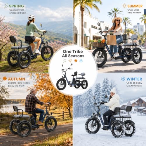 Image of ANCHEER Electric Tricycle for Adults, 20 inch Fat Tire Electric Trike, 15.5MPH E Trikes for 60+ Seniors, 3 Wheel Electric Bike, 864Wh Removable Battery, LCD, Rear Differential, 2 Seater, Basket