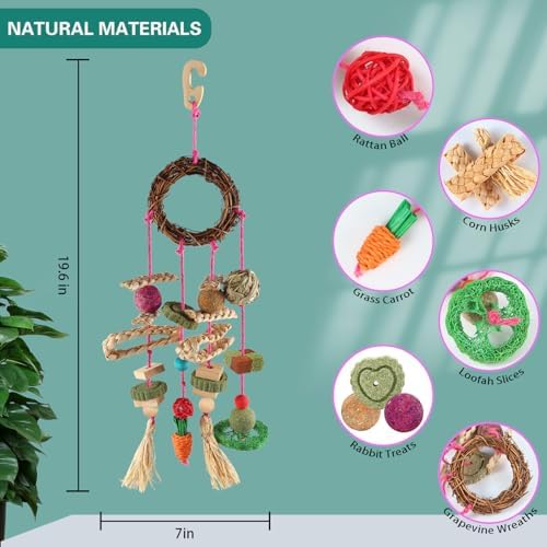 YIXUND Bunny Chew Toys, Rabbit Toys for Teeth Timothy Grass Toys for Guinea Pigs Hamster Chinchillas Rats and Other Rodent Toy Set - Image 2