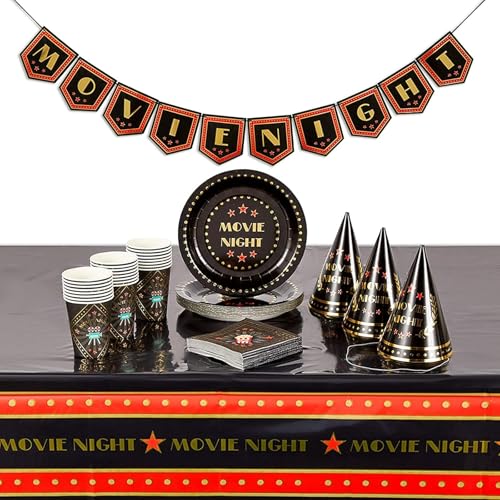 Movie Night Party Pack vaisselle chapeaux bannière kit anniversaire cinéma