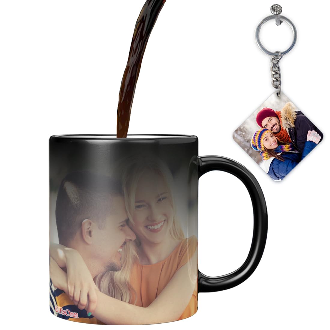 GiftsOnn Personalized Magic Mug with Custom Photo, Name & Quote – Heat Sensitive Color Changing Ceramic Coffee Cup – Unique for Birthday, Anniversary, Valentine's Day – 325ml Black DE10