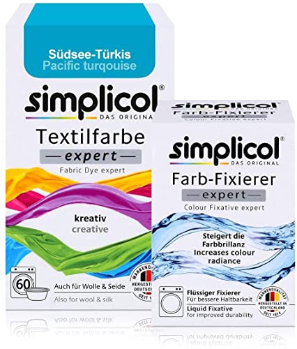 simplicol Textilfarbe expert + Farbfixierer Kombipack, Südsee-Türkis 1711: Farbe für...