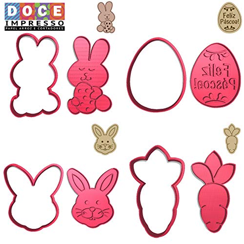 Kit 4 Cortadores com Marca Páscoa Abraço Coelho Cenoura Ovo Tamanho: 7cm
