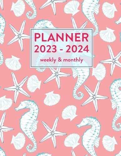 Planner 2023 - 2024 Weekly And Monthly: Sea Horse Ocean Shell Cover Calendar Notebook From November 2023 To December 2024 Academic Year For Students, Women, Schools, Colleges, Offices