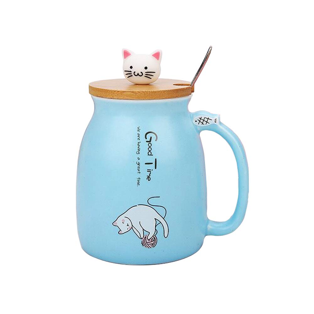 Cat Mug Cute Ceramic Coffee Cup with Lovely Kitty Lid Stainless Steel Spoon,Novelty Morning Cup Tea Milk Christmas Mug 380ML
