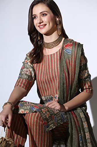 Image of DHRUVI TRENDZ Women's Cotton Blend Fancy Kurta Set | Regular Fit Kurti Sets for Woman | Floral Printed Kurta Sets for Woman Daily Outfits | Cotton Ethnic Traditional Straight Kurti Set for Office
