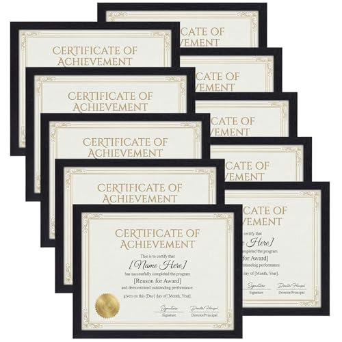 Edenseelake 8.5 x 11 Certificate Picture Frame Set of 10 Black 8.5 by 11 Photo Diploma Frames Bulk for Document Award Degree Wall or Tabletop Display