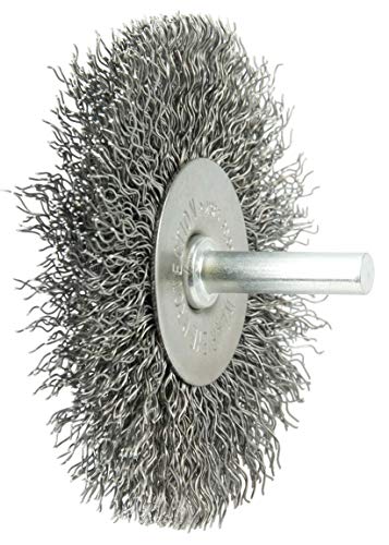 Image of Weiler 17966 3 inch Stem-Mounted Crimped Wire Radial Wheel, .014 inch Steel Fill, 1 /4 inch Stem, Made in the USA