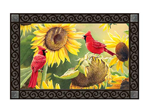 Studio M Matmates Sunflower Cardinal Decorative Floor Mat Indoor Or Outdoor Doormat With Eco-Friendly Recycled Rubber Backing, 18 X 30 Inches #TOP12