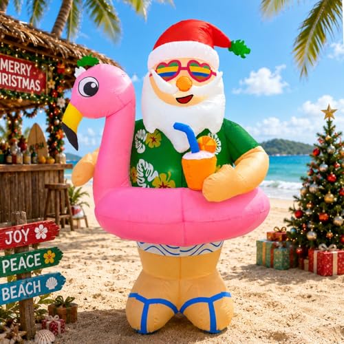 Kofero Christmas Inflatables Outdoor Decorations 6FT Hawaii Santa Claus Cute Blow up Xmas Decoration with Led Lighted Inflatable Yard Dcor for Indoor Outside Holiday Party Garden Lawn