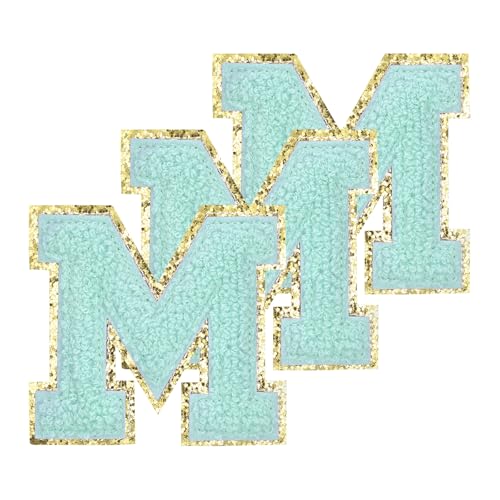 PATIKIL Chenille Lettres à Coudre 3.3 Pouces, 3 Pack Autocollants Brodés Chenille Bord Doré pour Vêtements Sacs à Dos Chapeaux Décorations DIY, Lettre...