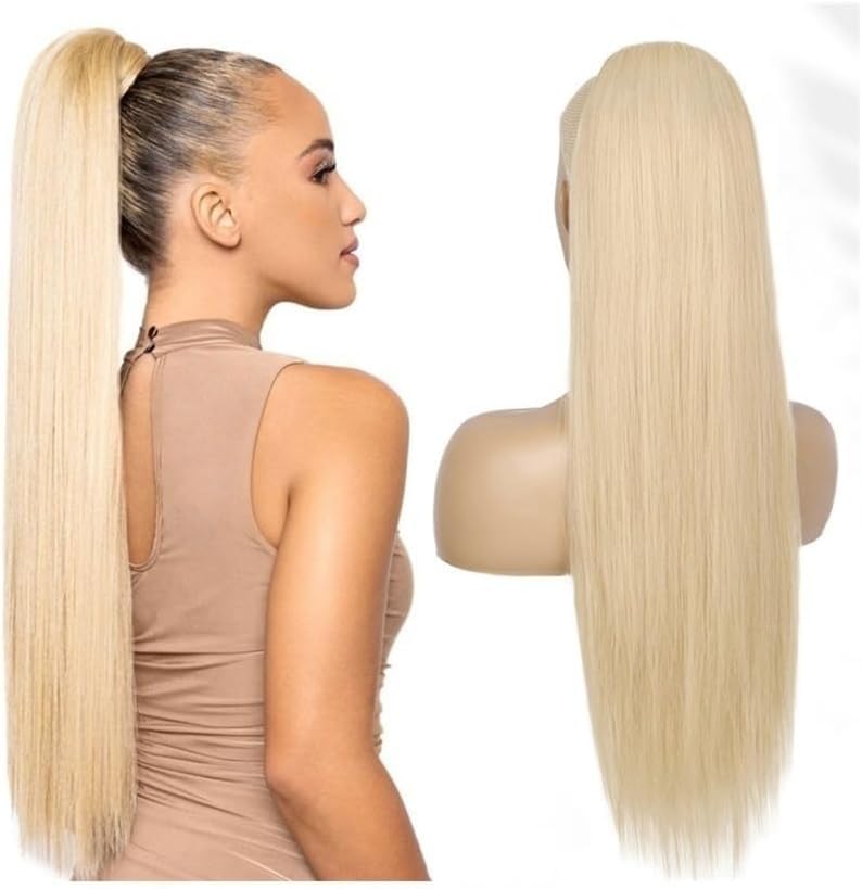 Extension queue de cheval blonde droite à clip long postiche cheveux humains 18 pouces