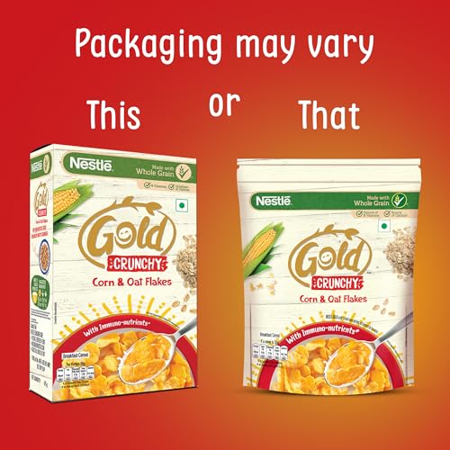 Image of Nestle Gold Crunchy Corn & Oat Flakes - Breakfast Cereal With Immuno-Nutrients|Made With Whole Grains & The Goodness Of B Vitamins, Calcium & Vitamin D, 475g, Bag-In-Box Pack (Pack of 2)