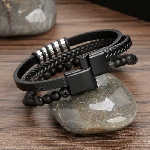 Image of Nakabh Titanium Steel Vegan Leather Micro Insert Bracelet for Men & Boys