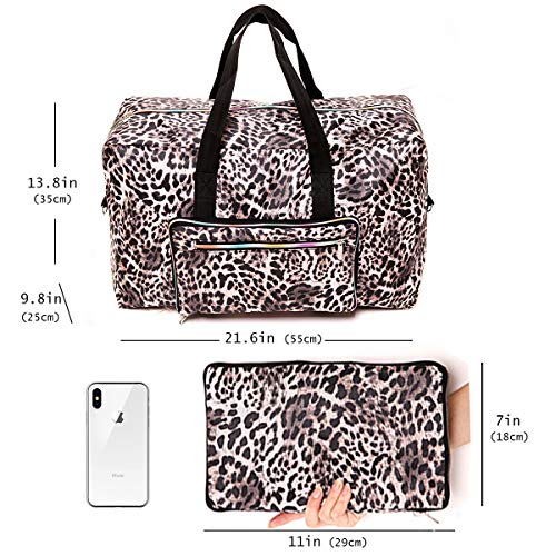 Large Foldable Travel Duffle Bag For Women Girls Cute Floral Weekender Overnight Carry On Checked Luggage Bag Hospital Bag Tote Handbag Shoulder Bag For Kids (leopard print)