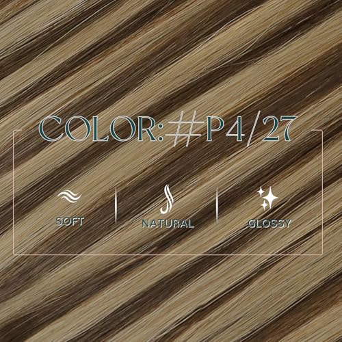 Image of Easyouth 100g Butterfly Weft Human Hair Extensions Brown, OVO Weft Hair Extensions Human Hair, Medium Brown Highlights Caramel Blonde, 18 Inch, Seamless, for Everyday Wear, Remy Human Hair