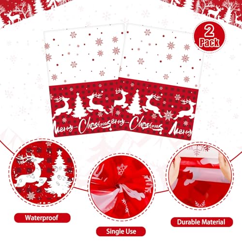 Winter Christmas Tablecloths - 2-Pack, Winter Themed with Reindeer and Snowflakes, Disposable Plastic Tablecloths 54" x 108", Ideal for Indoor and Outdoor Christmas Party Decorations – Image 4