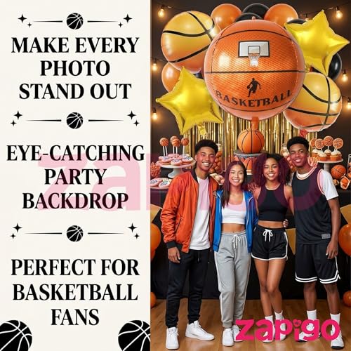 Image of Balloonistics Basketball Theme Happy Birthday Balloon Bouquet Pack Of 5