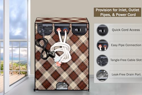 Image of Stylista Washing Machine Cover Compatible for Bosch 8 kg Front Load WAT24463IN Checkered Pattern Beige