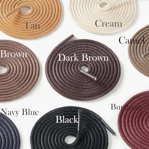 Image of 2 Pairs Dress Shoe Laces, 1 /8 inch Waxed Round Shoelaces | Anti slip waxed cotton coating keeps knots secured all day; 8 colors & 6 sizes for men's,women's leather, dress shoes