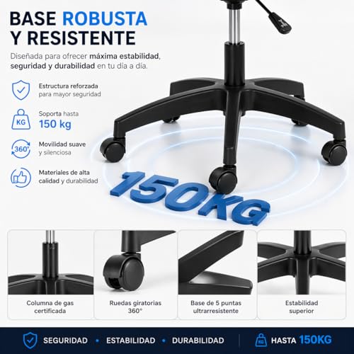 Miniatura 7 de T-Lovendo - Silla De Oficina O Escritorio Ergonómica Con Soporte Lumbar, Malla Transpirable, Regulable En Altura, Ruedas Antiarañazos, Color Negro