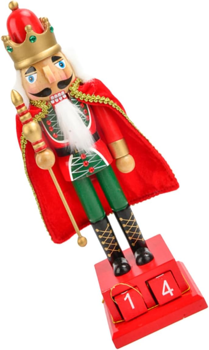 38cm Wooden Nutcracker Christmas Countdown Calendar Figurine Xmas Nutcracker Decor for Holiday Party Desktop Decoration