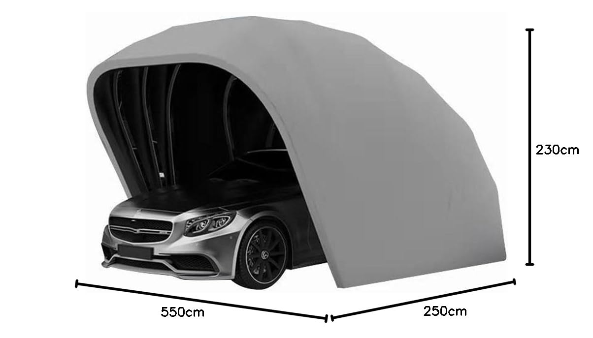 Abri de Voiture en Acier Inoxydable, Abri de Voiture, Auvent de Voiture, Garage de Voiture, Abri de Voiture, Abri de Voiture, Parking, Pliable, Rétractable, L5.5m*W 2.5m*H 2.3m,Gris