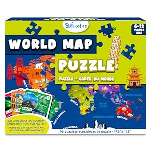 Skillmatics World Map Puzzle – 96 Piece Jigsaw Puzzle, Educational Toy, Geography for Kids, 400+ Facts, Gifts for Boys & Girls Ages 6 to 12