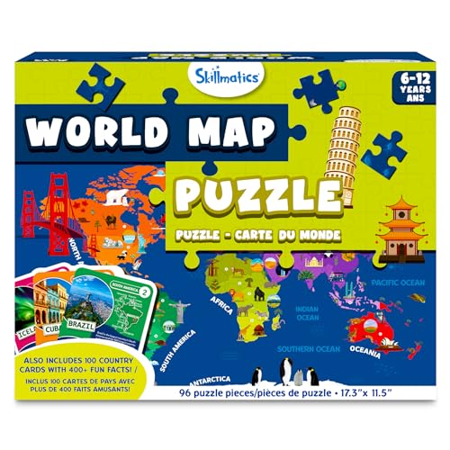 Skillmatics World Map Puzzle – 96 Piece Jigsaw Puzzle, Educational Toy, Geography for Kids, 400+ Facts, Gifts for Boys & Girls Ages 6 to 12