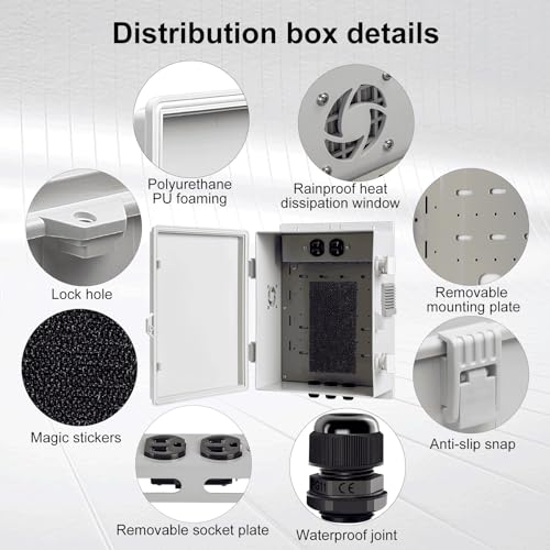 Image of Namunanee Outdoor Electrical Junction Box, ABS Water Resistant Enclosure with Internal Mounting Panel & Hinged Cover (13 inch H* 9.2 inch L* 4.6 inch W & Outlet)