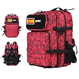 ELITEX Mochila 45L Táctica Militar Bandera España Impermeable para Crossfit Caza Aire Libre Deportes Gimnasio Portatil Oxford 900D (Rojo Camuflaje)