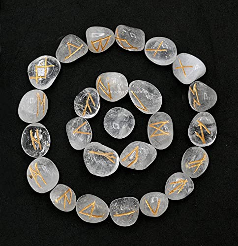 Clear Quartz Crystal Runes Set of 25 Engraved Rune Stones with Runes Book PDF