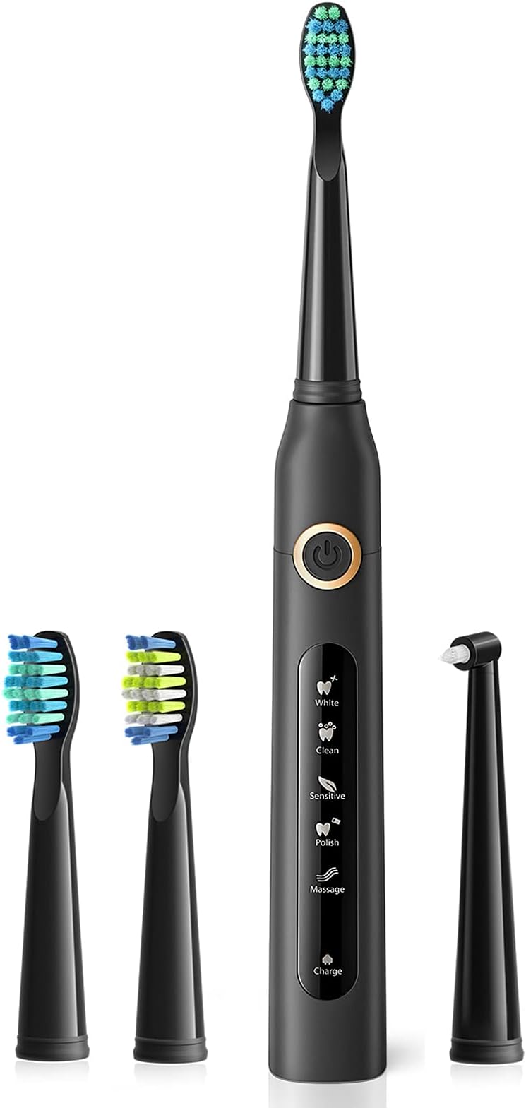 5 Modes Electric Toothbrush with Travel Case, Rechargeable Sonic Toothbrush with Smart Timer and 4 Brush Heads, Waterproof USB Toothbrushes Up to 30 Days Battery Life Black
