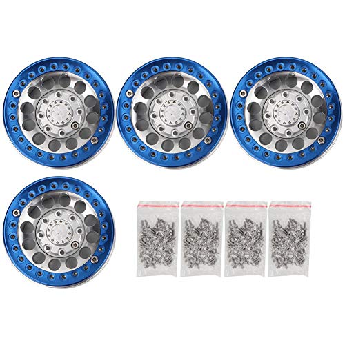 Dilwe 4Pcs 1.9 Inch Beadlock Wheel Rim Hub Accessory Part for SCX10 1/10 RC Crawler Car(Silver Blue)