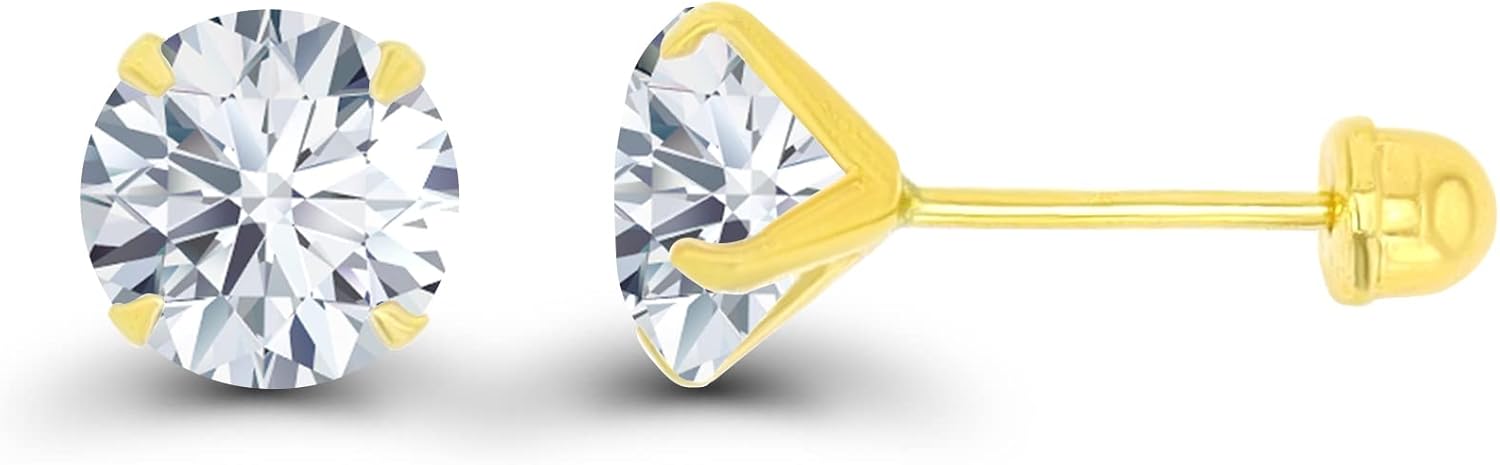 Solid 14k Yellow Gold Hypoallergenic AAA Cubic Zirconia Solitaire Screw Back Stud Earrings Secure Screw On Backs, 3mm-7mm - Image 2