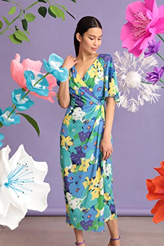 Image of Maggy London Women's Maggy London Women's Dresses Short Flutter Sleeve Faux Wrap Midi Dress