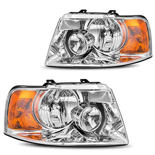 DWVO Headlight Assembly Compatible with 2003 2004 2005 2006/03 04 05 06 Ford Expedition (Chrome Housing Clear Lens)