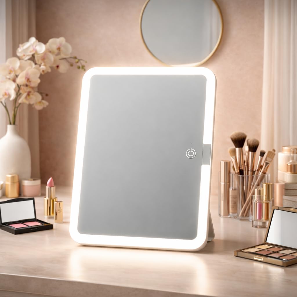 HIMART Rechargeable Travel Makeup Vanity Mirror with LED Lights | Portable Lighted Cosmetic Mirror, 3 Color Lighting, Di