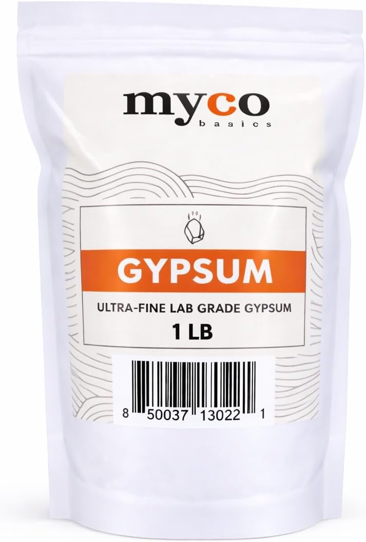 Ultra-Fine Lab Grade Gypsum for Mushroom Substrates, Brewing, Tofu - No Additives, 97% Calcium Sulfate 22.5% Calcium (Ca) 18% Sulfur (S) - Packaged in HEPA Enclosure