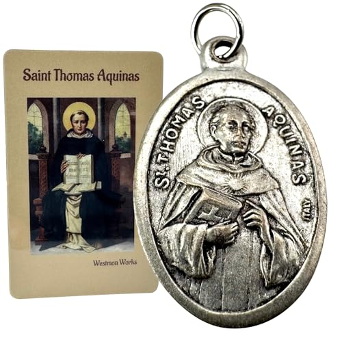 Westmon Works St Thomas Aquinas Medal Set Italian Metal Medallion with USA Made Prayer Holy Card