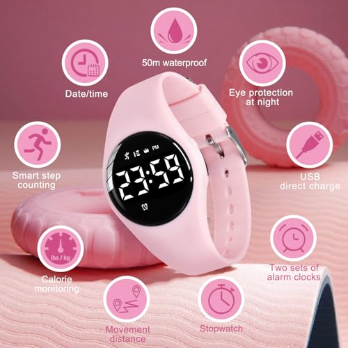Image of Kids Watches for Girls Boys Digital Sport Watch with Step Counter Pedometer Vibration Alarm Clock, No App Waterproof Fitness Tracker Kids Watch Boys Girls Teens Students Ages 5-16