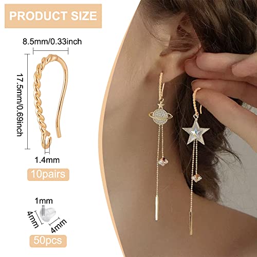 BENECREAT 20Pcs Twist Rope Earring Hooks, 14K Gold Plated Brass, with Loops & 50pcs Plastic Earring Backs - for DIY Jewellery Making - Image 2