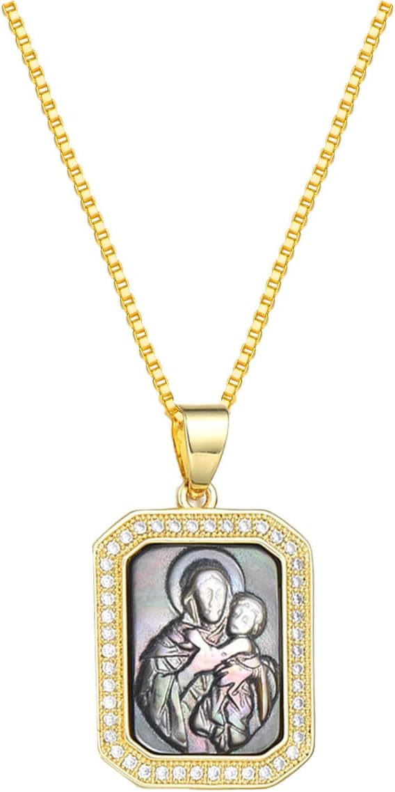 18k Gold Plated Virgin Mary Necklace for Women Zirconia Virgin Mary Pendant Necklace Christmas Birthday Holiday for Wife Girlfriend Mother
